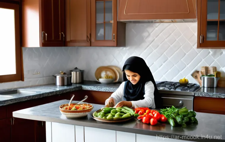다문화 요리사와 요리 유튜브 채널 - Prompt 1: "A vibrant, high-definition photo of a charismatic female Arab chef, mid-30s, with a warm,...